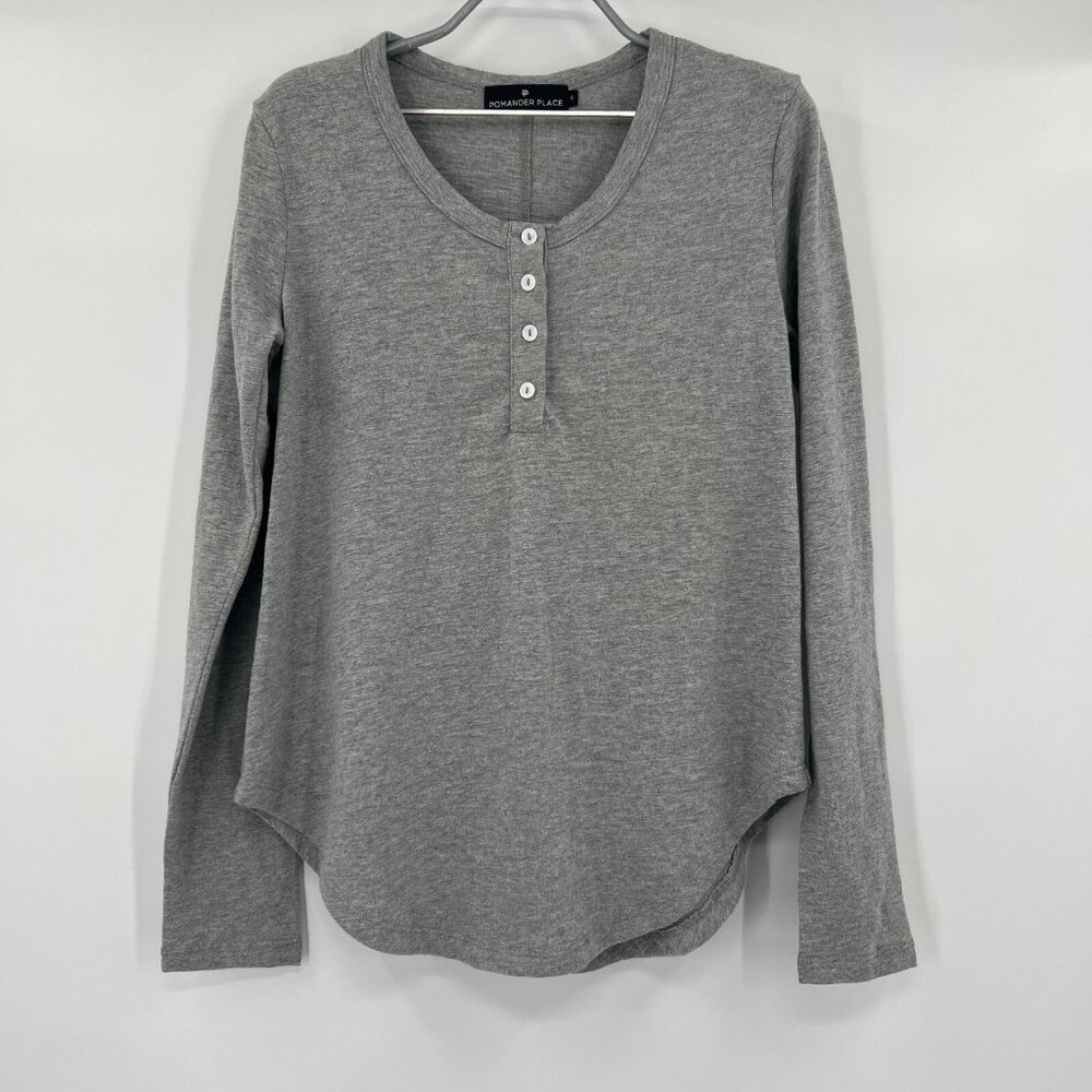 Pomander Place Tuckernuck Women's Long Sleeve Mercer Henley Top T-Shirt Gray S